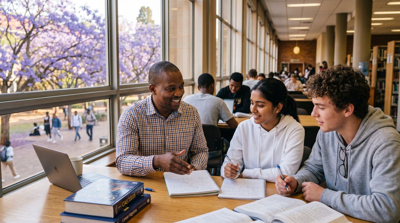 UniGuru tutor helping two university students